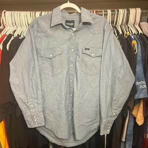 Vintage Wrangler Pearl Snap Western Shirt, 100% Cotton, Light Blue, Men's Size L